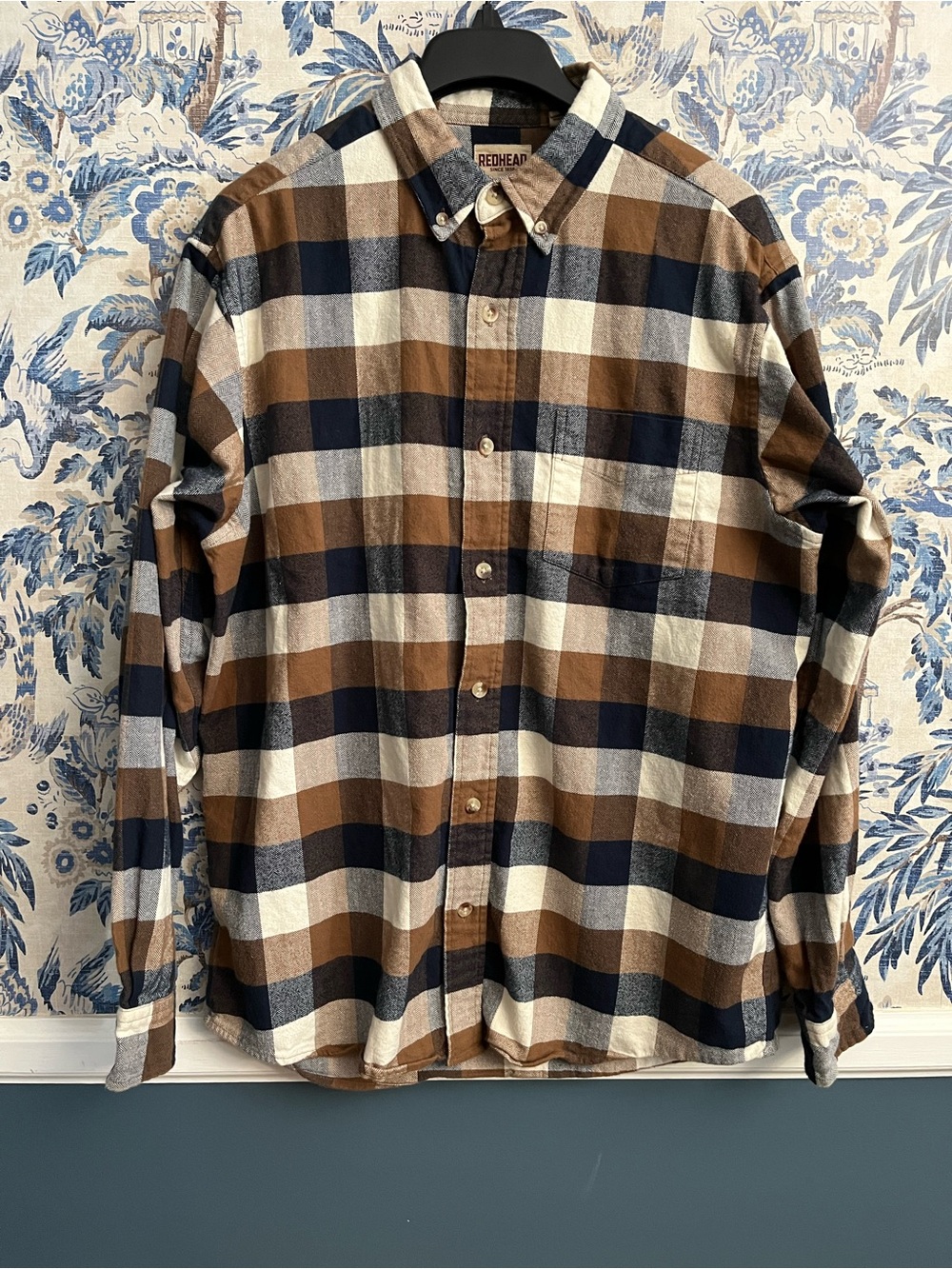 RedHead Men's Navy, Brown & Cream Plaid Button-Down Shirt